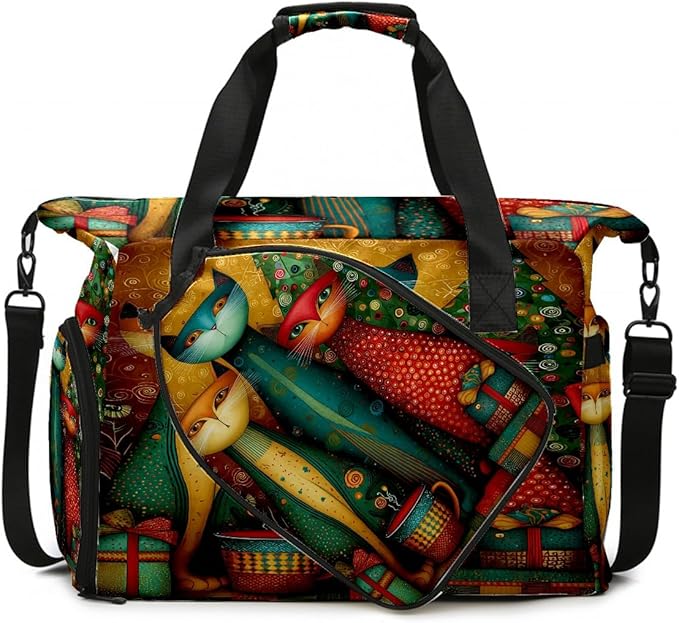 Fantasy Cat Multi Gym Bag for Women & Tennis Bag, Large Sports Duffel Bag Waterproof with Ventilated Shoe Compartment & Front Racket Sleeve, Lightweight Travel Weekender Overnight Bag