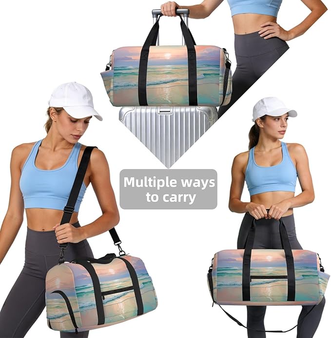 Tranquil Beach Landscape Women'S Gym Duffle Bag With Shoes Compartment, Ideal For Travel, Gym, Sports, Duffel, Weekender
