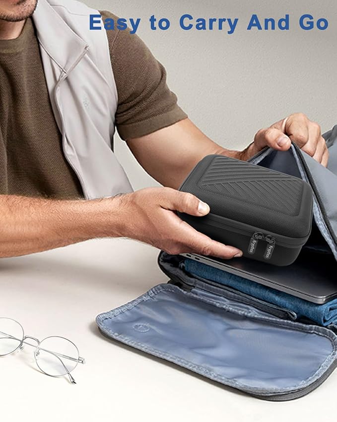 Krypthos Travel Sunglasses Organizer Case, Portable Eyeglasses Storage Box, Adjustable Multi-Compartments & Crushproof Design, Holds Up to 4 Pairs, Eyewear Display Case for Men Women