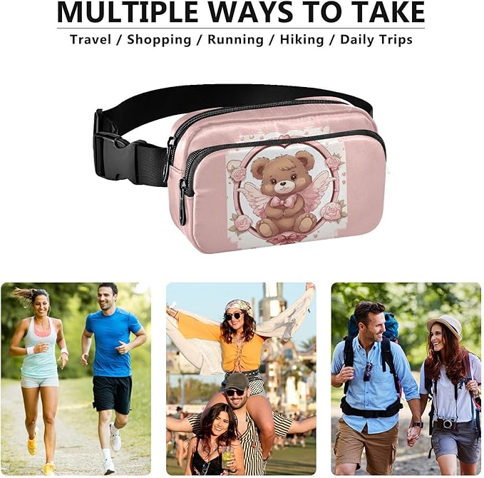Valentine Angel Teddy Bear Fanny Pack for Women Men Water Resistant Fashion Waist Packs with Adjustable Strap Belt Bag for Travel Workout Jogging Hiking 21218051