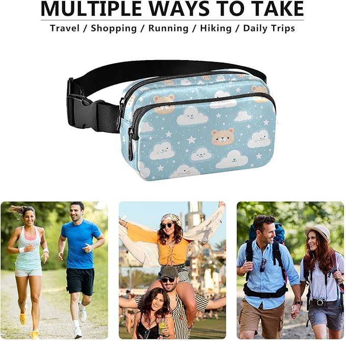 Cute Bear Clouds Stars Fanny Pack for Women Men Water Resistant Fashion Waist Packs with Adjustable Strap Belt Bag for Travel Workout Jogging Hiking 21219789