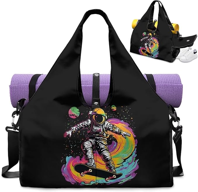 Mens Tote Bag with Carriers, Fits All Stuff Mens Gym Bag with Shoe Compartment, Pocket, Double Zipper Weekender Bag Take in Out Mat Easily