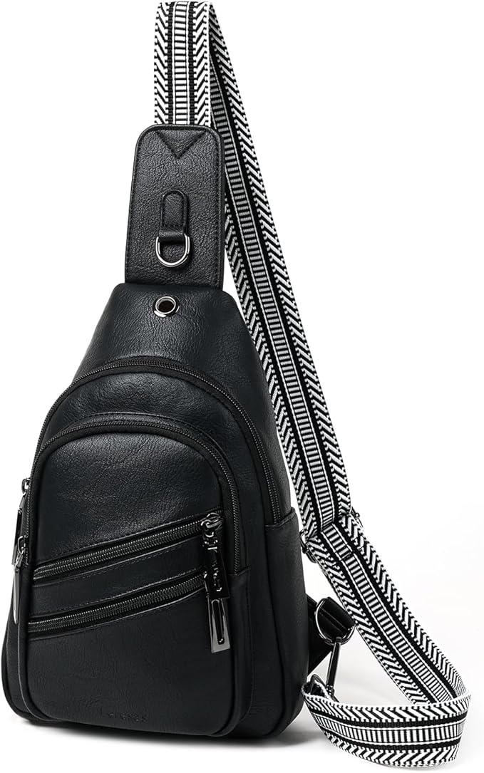 7L Crossboydy Sling Bag for Women Vegan Leather Crossbody Purse Fanny Pack Chest Bag for Travel,Black