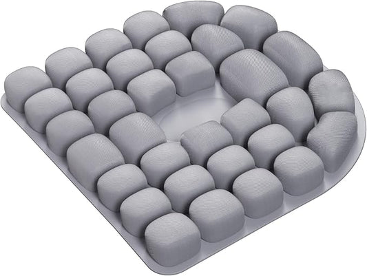Travel Seat Cushion, Comfortable 3D Inflatable Seat Cushion for Hemorrhoid and Tailbone Pain Relief, Optimal Support for Long Sitting in Car, Air Travel, Office Chairs Etc (Gray, 16" x18")