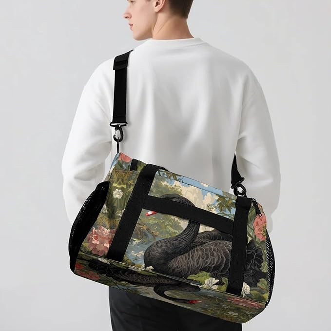 Swans in Natural Habitat Duffle Bag Gym Bag for Workout Travel Tote with Detachable Straps