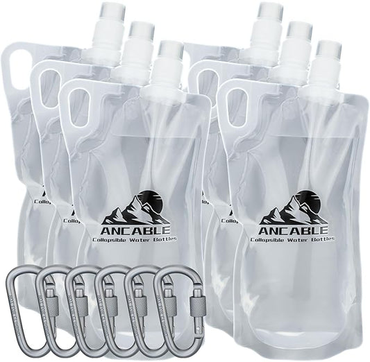 Ancable 33oz Collapsible Water Bottles, 6-Pack Reusable Travel Foldable Water Bottles for Hiking Camping Running Bike, BPA-Free Water Bottle