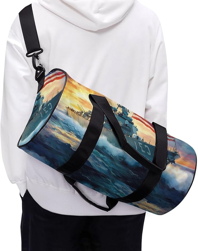 U.S Flag Warship Navy Battleship Gym Bag Travel Duffel Bag Lightweight Carry On Bags Weekender Bags for Women Men