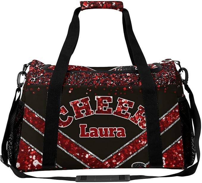 Personalized Cheer Bag Gifts for Girls Sport Cheerleading Gym Travel Duffel Bag Overnight Weekender Bags with Name (Red)