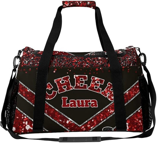 Personalized Cheer Bag Gifts for Girls Sport Cheerleading Gym Travel Duffel Bag Overnight Weekender Bags with Name (Red)