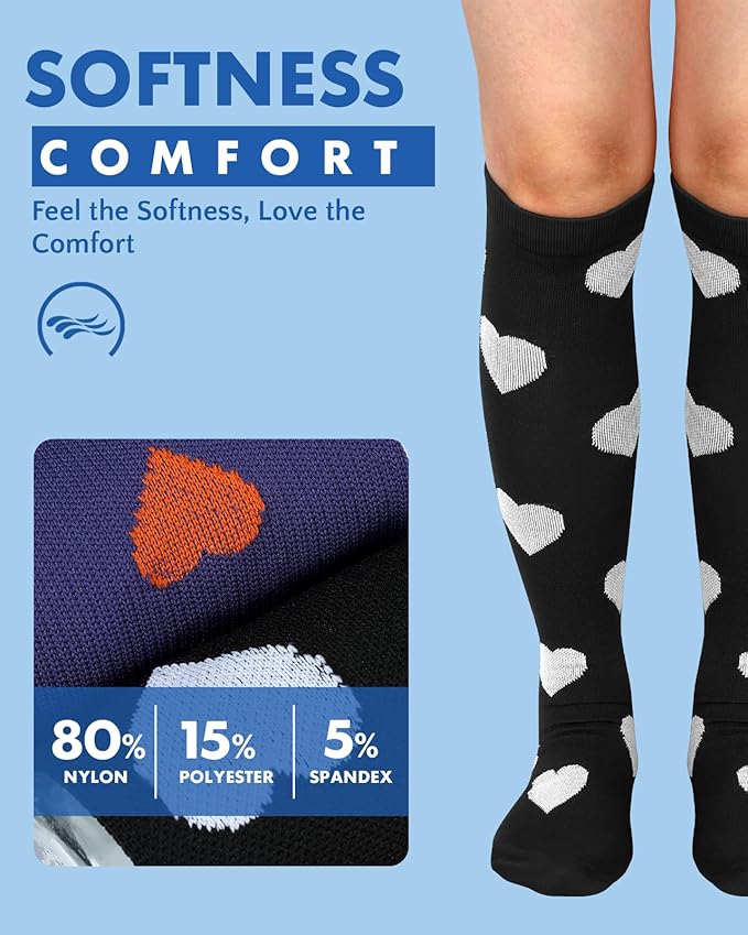 2Packs Compression Socks for Women - 15-20 mmHg Graduated Circulation Support for Nurses, Athletes and Travel