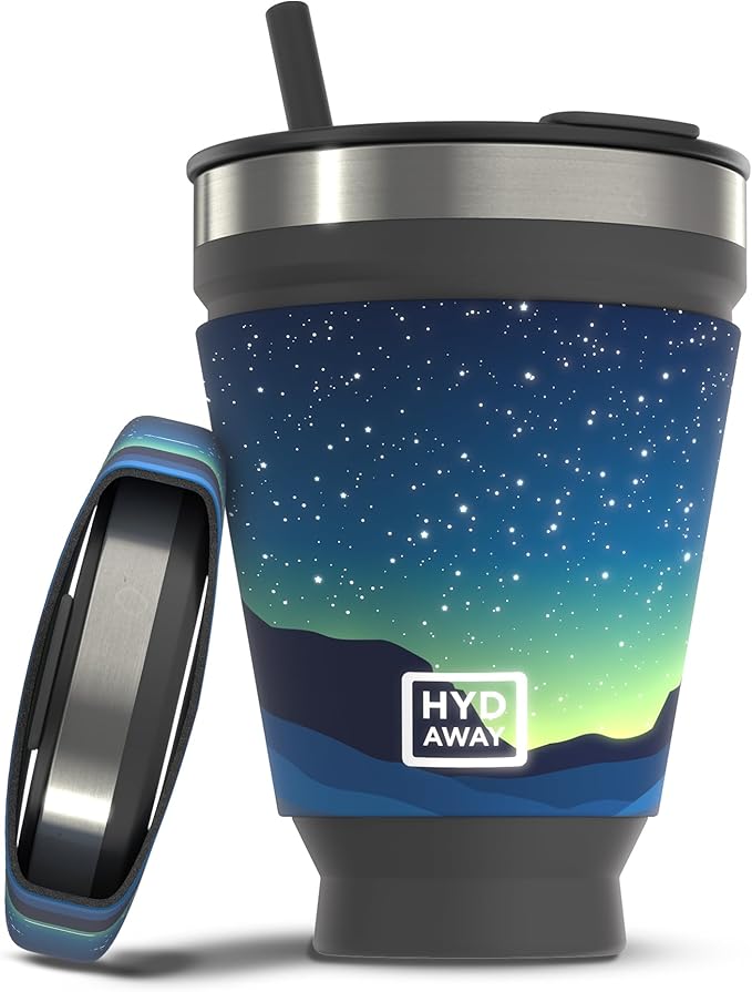 HYDAWAY 16oz Collapsible Tumbler - Collapsible Insulated Drink Tumbler - Silicone Travel Cup with Lid & Sleeve - Perfect for Coffee, Travel, and Everyday Use