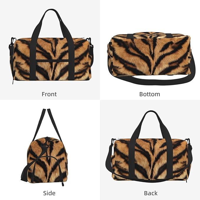 Sports Gym Bag Animal Tiger Skin Print Travel Duffel Bag With Shoe Compartment Shoulder Strap, Lightweight Water-Resistant Weekend Overnight Totes For Women Men