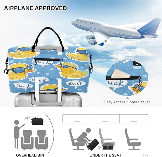 Little Yellow Duck Blue Swimming Goggles Pattern Travel Duffle Bag Gym Yoga Carry on Bags for Men Women Weekender Bag