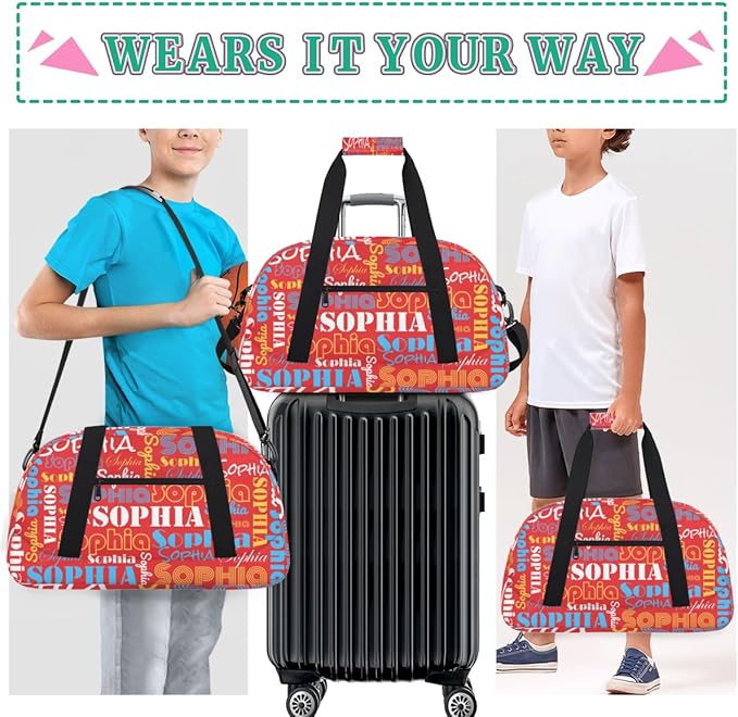 Custom Name Kids Gym Duffle Sport Bag Personalized Gymnastics Ballet Dance Bag for Girls Customized Duffel Travel Bags Teen Overnight Bag, Red