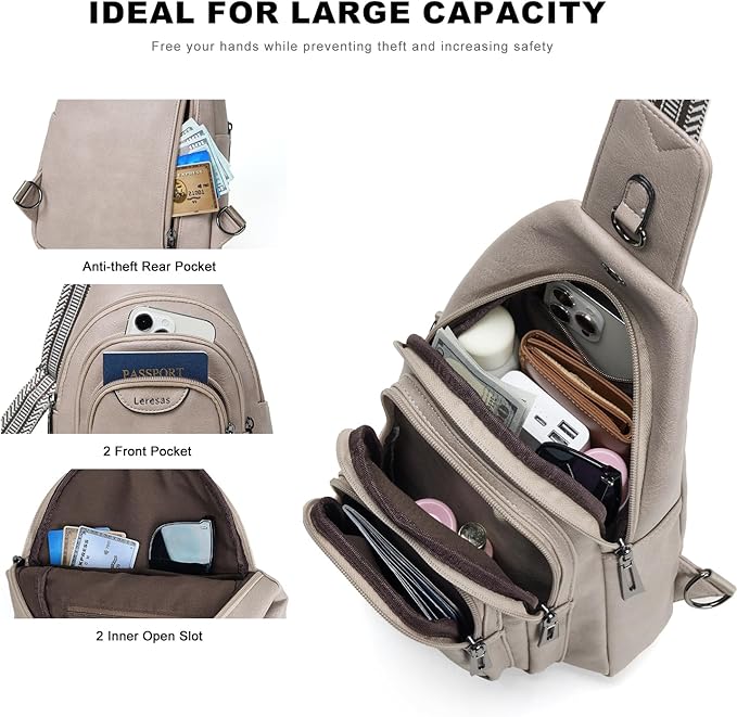 10L Crossbody Sling Bag for Women Men Anti Theft Cross Body Fanny Pack Belt Bag Purse Gifts for Women Faux Leather, Light Grey