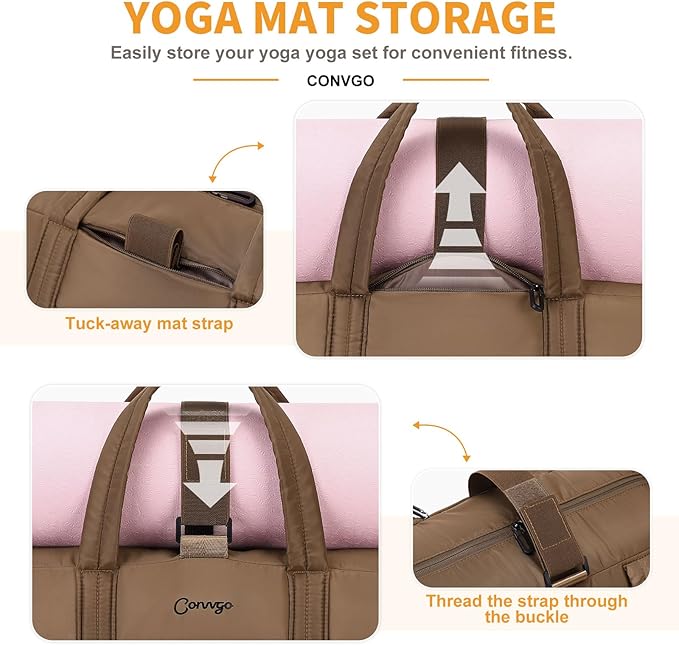 20L Gym Bag for Women, Medium Sport Duffel Bag with Yoga Mat Strap,Wet Pocket, Water-Resistant Adjustable Strap for Gym Yoga, Brown