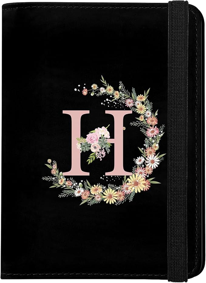 Cute Passport Holder and Holder Combo Passport Cover with RFID Blocking Women Men Compatible Wallet Credit Card Protector (Black-H)