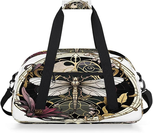 Travel Duffle Bag for travel duffle bag sports Girls Boys Kids Flowers Dragonfly Vintage Lightweight Overnight Sleepover Weekender Bags Small Dance Gym Sport Bag Teens Carry-On Size Workout Bag