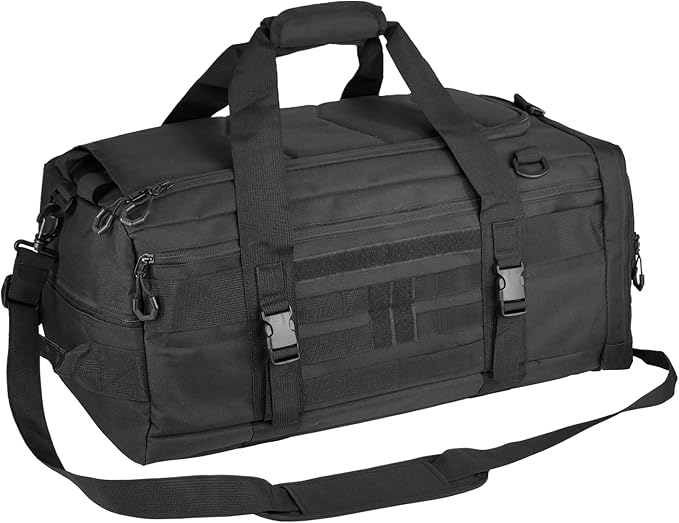 Hannibal Tactical 50L Large Duffle Bag, 3-in-1 Tactical Backpack MOLLE Pack for Sports/Gym/Outdoor, Black
