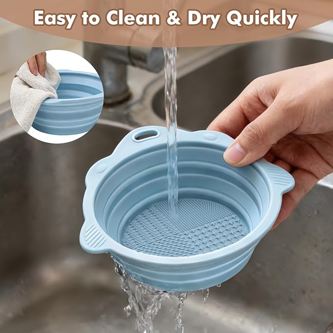 Collapsible Dog Bowls 2 Pack, Silicone Dog Bowl for Small Dogs, Dog Travel Bowl with a Lanyard Hole, Puppy Bowls for Water and Food, Travel Pet Bowls Blue & Purple, 11.3oz × 2