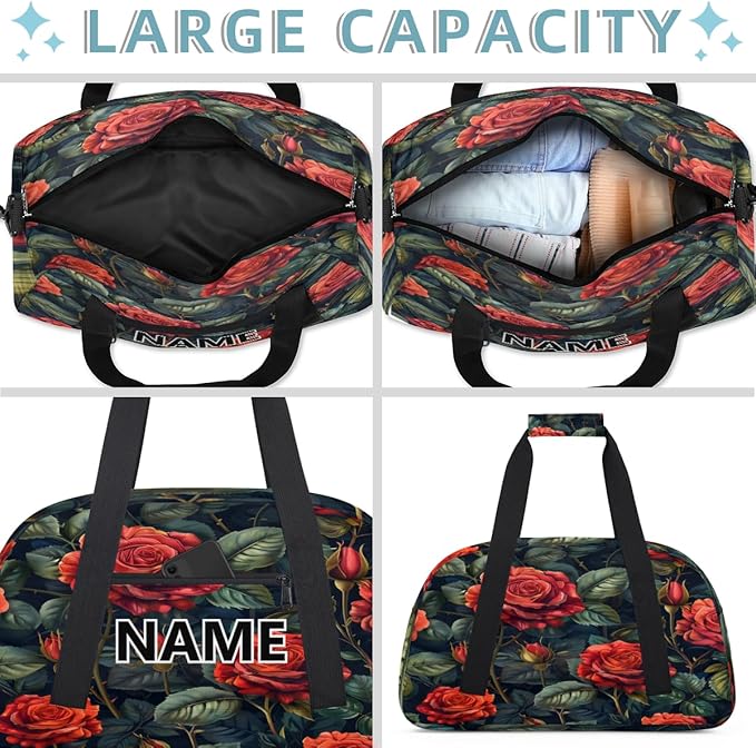 Red Roses Mini Gym Bag 18 inch for Women Men Waterproof Custom Flower Roses Red Travel Duffel Bag Carry On Overnight Tote Nurse Bag for Work Fitness Hiking