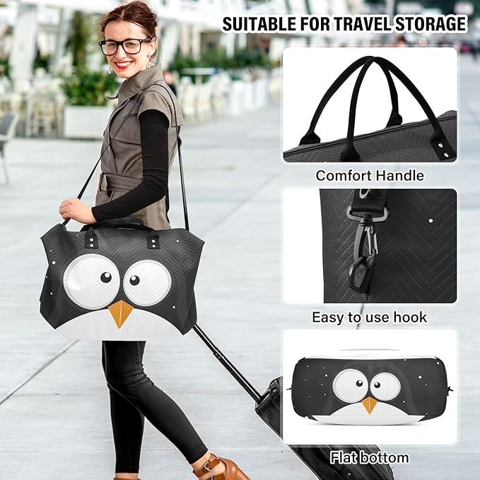 Travel Duffle Bag, Cute Penguin Gym Bag with Storage Bag Weekender Overnight Bag for Men Women Trip Sports Yoga