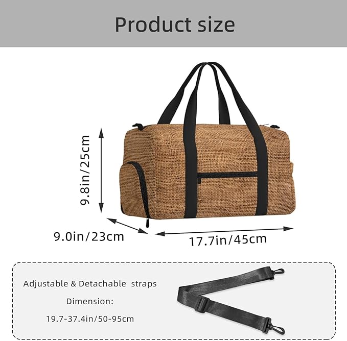 Brown Burlap Cloth Sack Texture Women'S Gym Duffle Bag With Shoes Compartment, Ideal For Travel, Gym, Sports, Duffel, Weekender