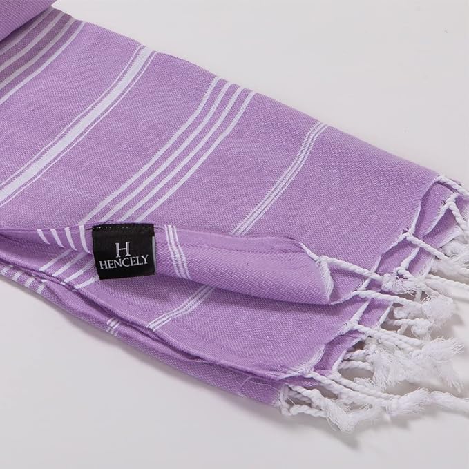 Hencely Turkish Beach Towel 37x68 Oversized, Sand-Free, Quick-Dry, Lightweight - Travel Essential for Pool & Bath - Striped 100% Cotton Bathroom Towels Accessories Gift (Lilac)