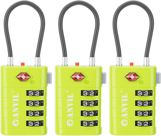 ANVIL 4 Digit Luggage Locks, TSA Locks for Luggage, Advanced TSA008 core, Alert Indicator for Your Travel Lock, Suitcase Lock. (3, Grass Green)