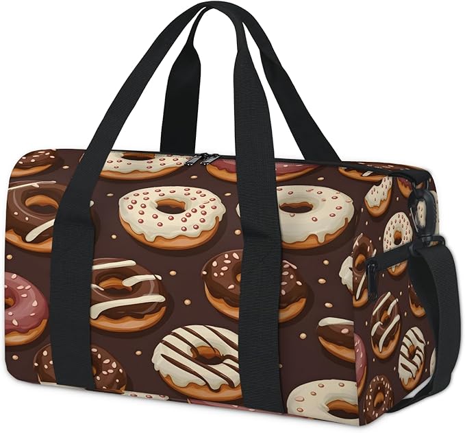 Donuts Gym Bag for Women 17 inch Waterproof Carry On Overnight Weekender Bag Sports Duffel Tote Bags for Travel Workout