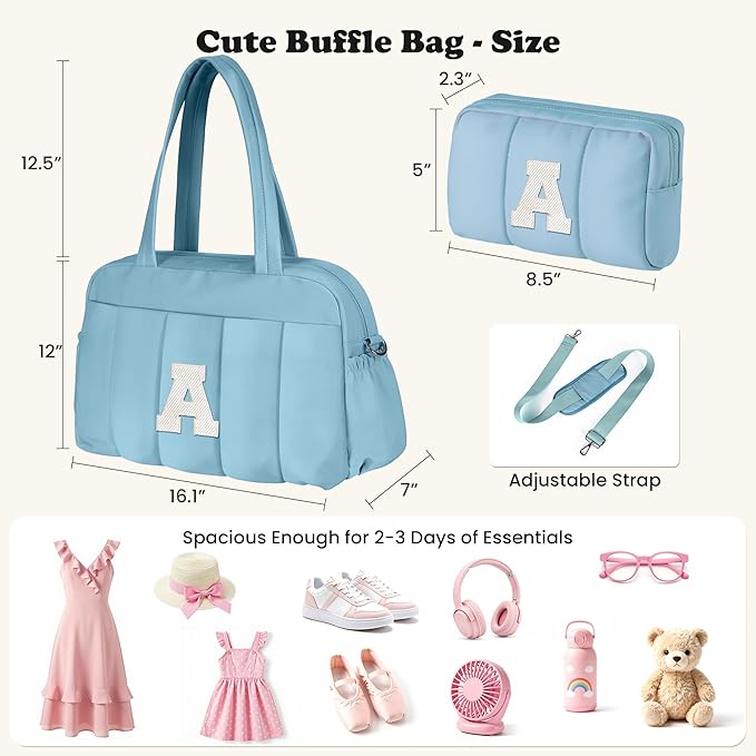 10 Year Old Girl Gifts-Duffle Bag, Weekender Bags for Girl，Gift for Everyone-Initial Overnight Bag with Wet Pocket，Lightweight Dance Bags Personalized Gymnastics bag with Makeup Pouch