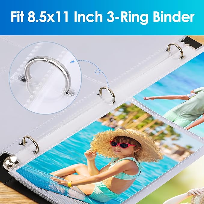 MaxGear 60 Pack 4x6 Photo Sleeves for 3 Ring Binder (360 Pictures), Heavy-Duty Archival Page Protectors, 3-Pocket Clear Photo Album Refill Pages, Plastic Seed Binder Pages 8.5x11, Postcard Sleeves