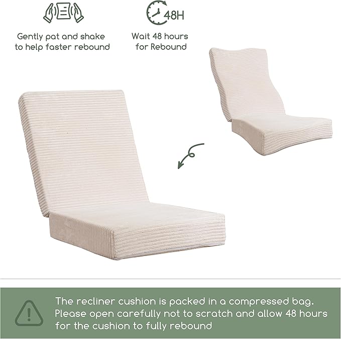 HIGOGOGO Corduroy Recliner Chair Cushion with Lumbar Support Pillow Soft Non-Slip 4" Thick Seat Pad Prevent Buttocks & Back Pain in Seniors (Beige, 21" Backrest)