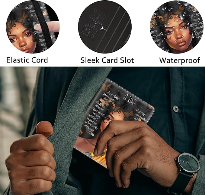 Passport Holder Women Wallet with Luggage Tag, Leather Passport Cover with RFID Blocking, Travel Accessories Multi Card Slot Passport Case for Men，African American Girl