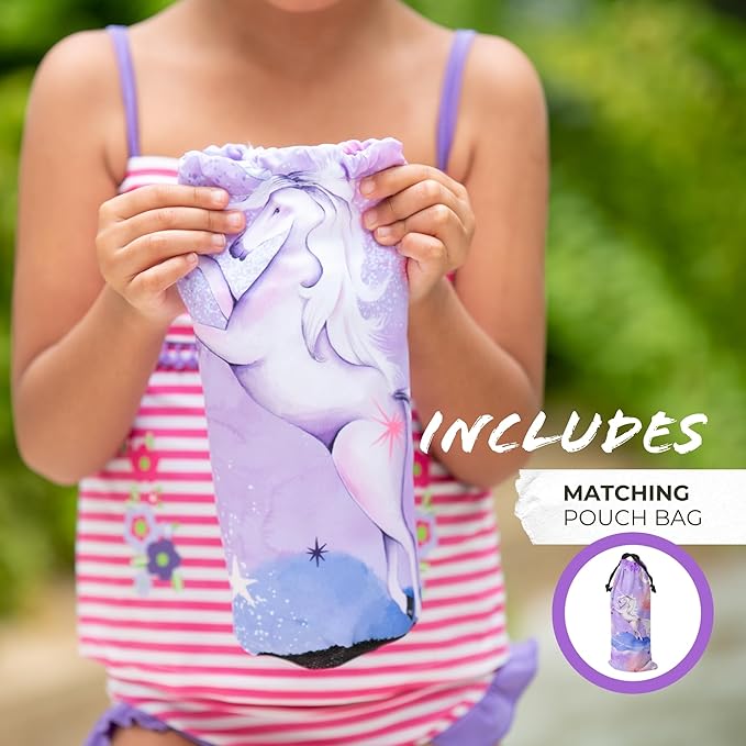 Kids Beach Towel – Quick-Dry Microfiber Pool Towel, Thin, Sand-Free, Perfect for Camping, Travel, Summer Camp, Cruise Essentials – Unicorn, Purple, 30" x 60"