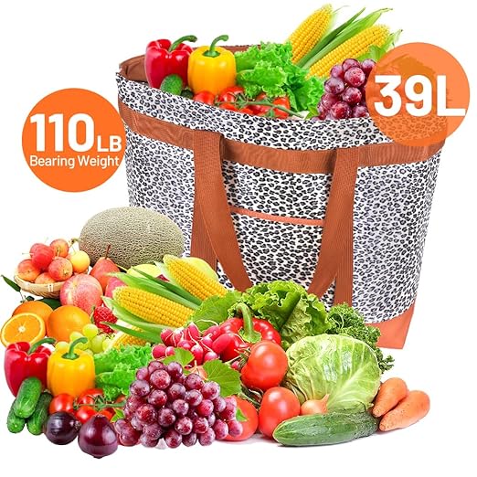 CIVJET 2Pk Insulated Reusable Tote Bag for Grocery Shopping for Women/Men, Pizza/Food Delivery Bag to Keep Food Cold/Hot for Professional Catering, Cooler Bags for Travel/Beach/Picnic, Cow Print