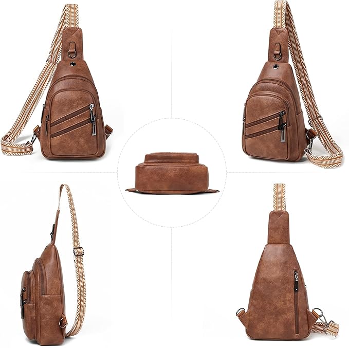 7L Crossboydy Sling Bag for Women Vegan Leather Crossbody Purse Fanny Pack Chest Bag for Travel, Brown