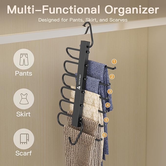 4 Pack Magic Pants Hangers Space Saving - Multi-Layer Space Saving Hangers, Multifunctional Clothing Rack for Jeans, Trousers, Skirts, Scarves & Slacks，2-Year Warrant