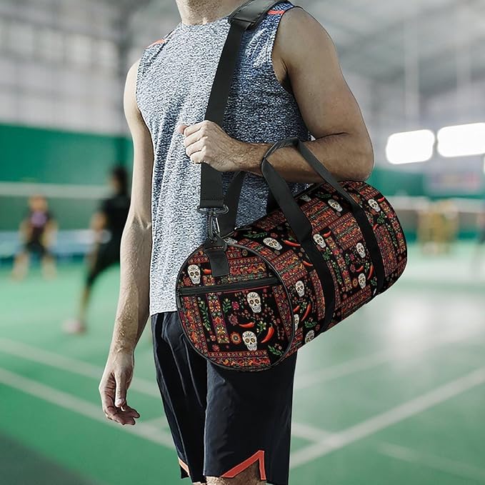 Weekender Carry on Beach Yoga Bag Sport Gym Fitness Tote Overnight Weekender Travel Bags for Men Women (Mexican Style Sugar Skull Traditional Paisley)