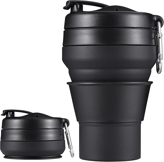 Collapsible Coffee Cup, 20 OZ 600ml Silicone Travel Folding Cup, Leak Proof BPA Free Portable Cup, Travel mug with Lids for Camping hiking