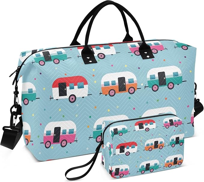Travel Duffle Bag, Cartoon Car Pattern Gym Bag with Storage Bag Weekender Overnight Bag for Men Women Trip Sports Yoga
