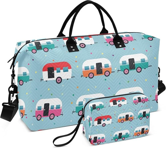 Travel Duffle Bag, Cartoon Car Pattern Gym Bag with Storage Bag Weekender Overnight Bag for Men Women Trip Sports Yoga