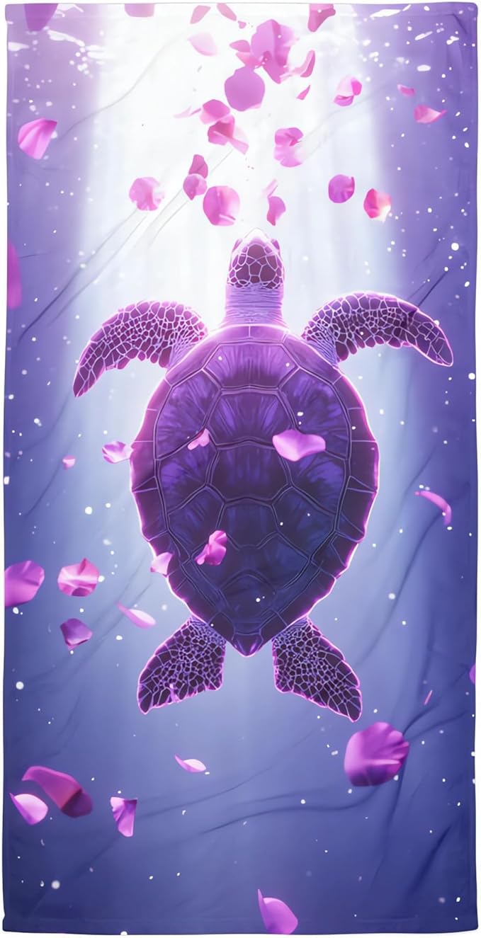 Sea Turtle Flower Oversized Sand Free Beach Towel – 71"X32" Lightweight Quick Dry Microfiber Terry Towel For Travel, Swimming, Pool, And Camping, Absorbent And Compact Beach Essential For Women Men