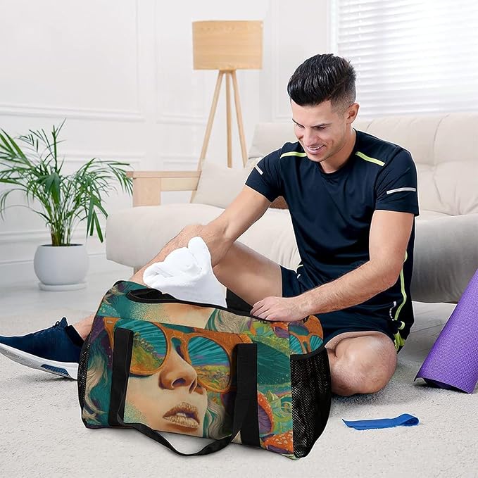 Psychedelic Holiday Mushroom Duffle Bag Gym Bag for Workout Travel Tote with Detachable Straps