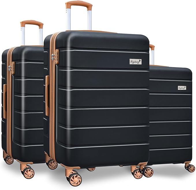 3-Piece Hardshell Luggage Set, Lightweight Expandable Suitcase with TSA Lock and Double Spinner Wheels, 20% Expansion for Extra Packing, Carry-On and Checked Bags, Apricot Black