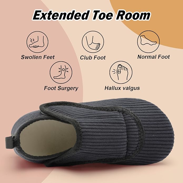 BARERUN Slippers for Women Men Wide House Diabetic Shoes for Women Men Warm Arthritis Edema Swollen Neuropathy Socks Slip on Adjustable Fuzzy Comfy Soft Womens Mens Bedroom Sliipers