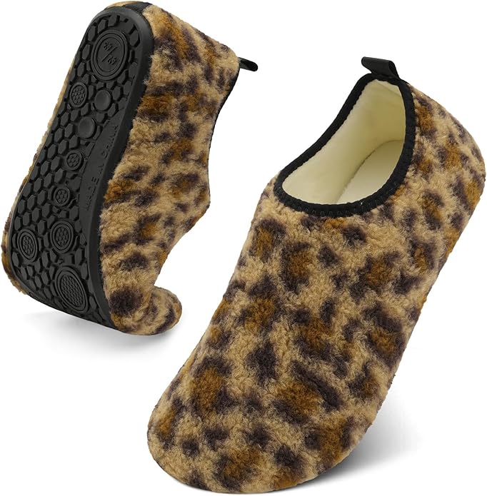 QFH Womens & Mens Cozy House Slippers - Portable Travel Shoes with Flexible Rubber Sole & Soft Velvet Lining