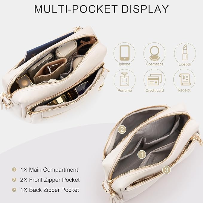 Small Leather Crossbody Bags for Women Anti theft Purses and Handbag Shoulder Hangbag with Wide Strap Tassel