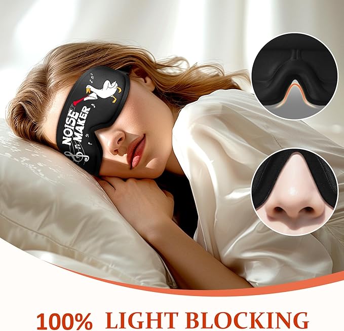 Funny 3D Zero Pressure Sleep Eye Mask for Men Women Side Sleeper, Adjustable Blackout Soft Breathable Eye Masks for Travel Nap Night Sleep, Humorous Gift Stocking Stuffers (Noise Maker)
