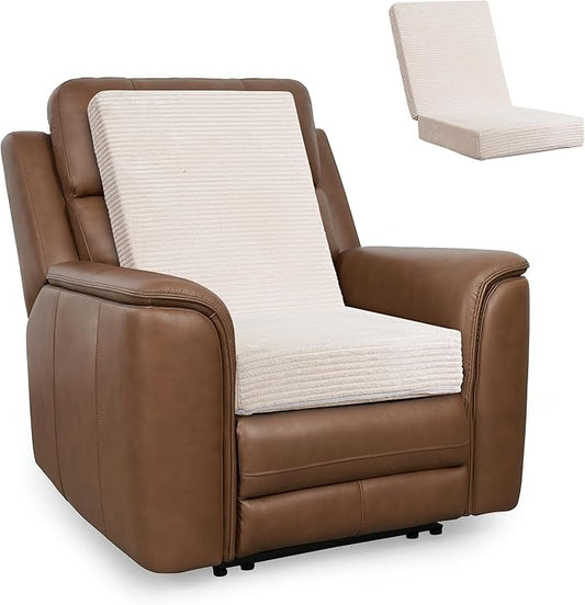 HIGOGOGO Corduroy Recliner Chair Cushion with Lumbar Support Pillow Soft Non-Slip 4" Thick Seat Pad Prevent Buttocks & Back Pain in Seniors (Beige, 21" Backrest)
